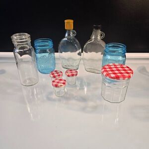 Vintage Glass Jars Bottles Retro Kitchen Decor Ball Wheaton Ardagh Lot of 9